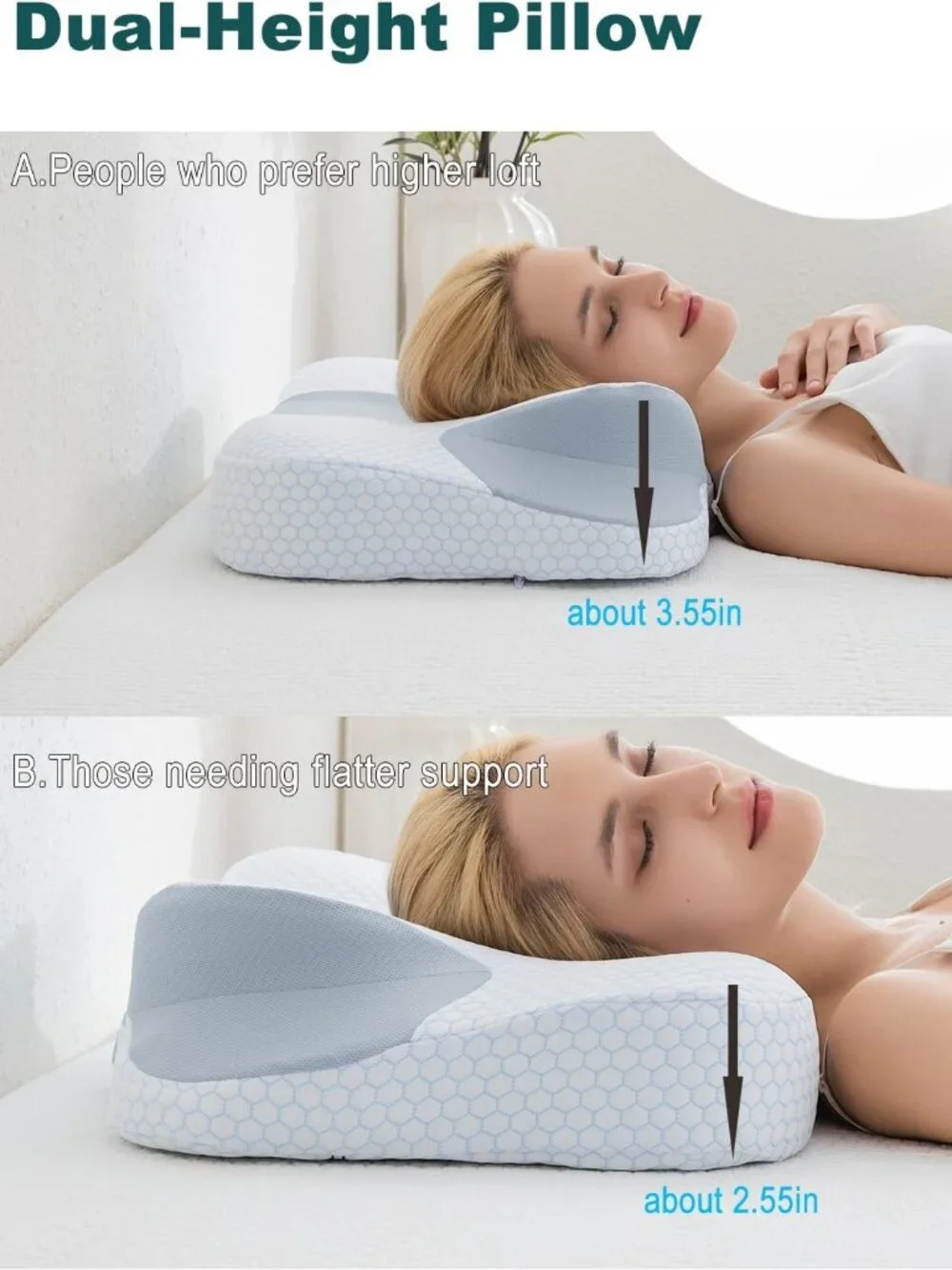 Cervical Memory Foam Pillow Dual Height Neck Support NEW